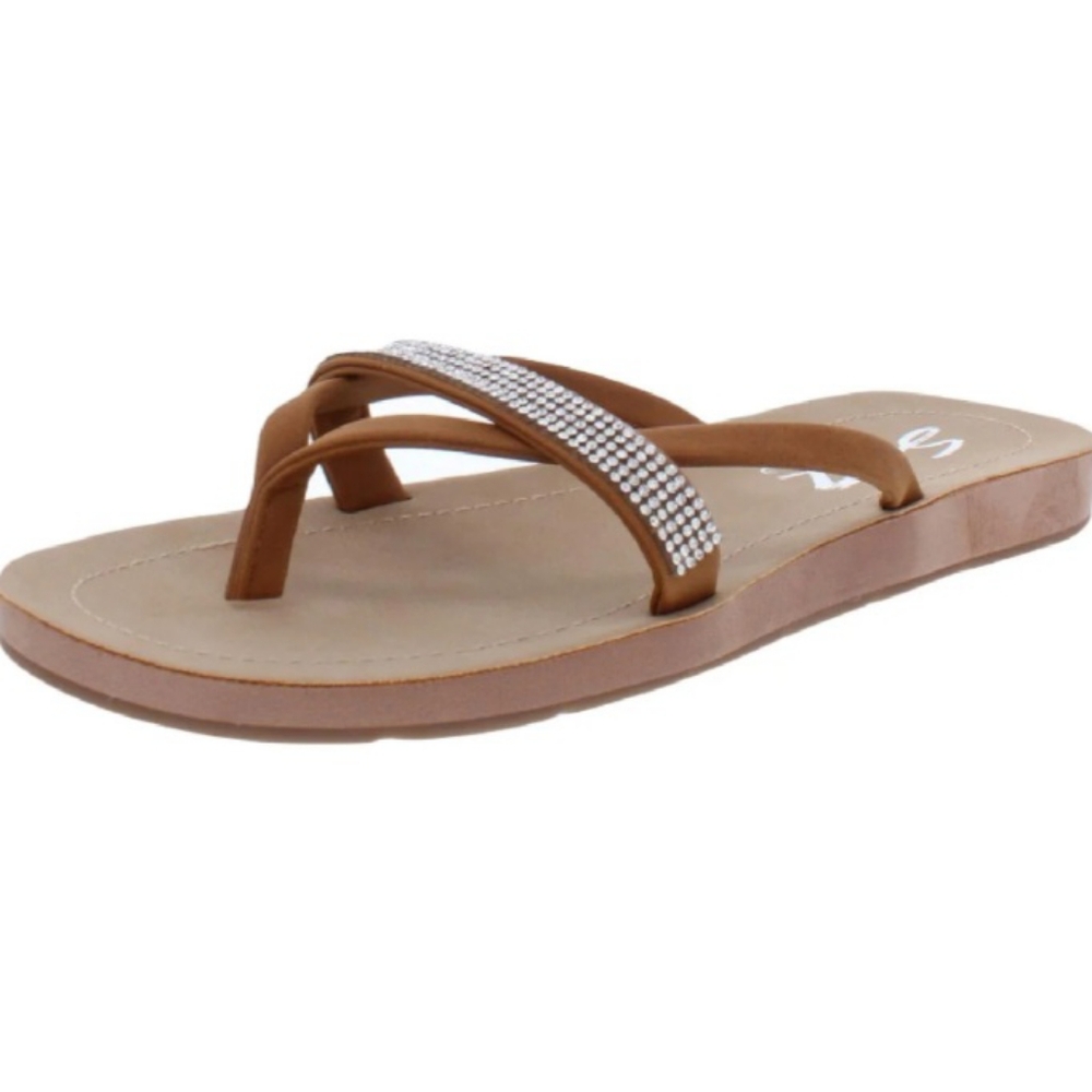 NEW Seven7 Bondi Caramel Faux Leather Thong Sandals Tan Flip-Flops Size 9‎